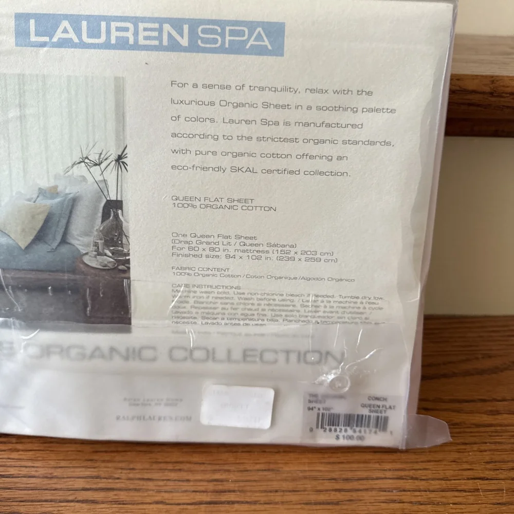 Ralph Lauren Spa Organic Cotton Conch Color Queen Flat Sheet New 1st Quality